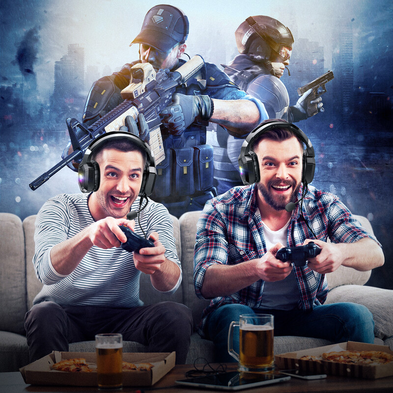 ONIKUMA K8 slušalice za igrice s fleksibilnim HD mikrofonom RGB svjetlo surround zvukom Over-Ear žičane slušalice za igrače za PC igranje Xbox