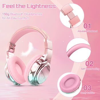 Glossy Gradient Pink Bluetooth5.3 Headphone for Girl Wireless headphone with Mic Over Ear Headset for Girlfriend Christmas Gift