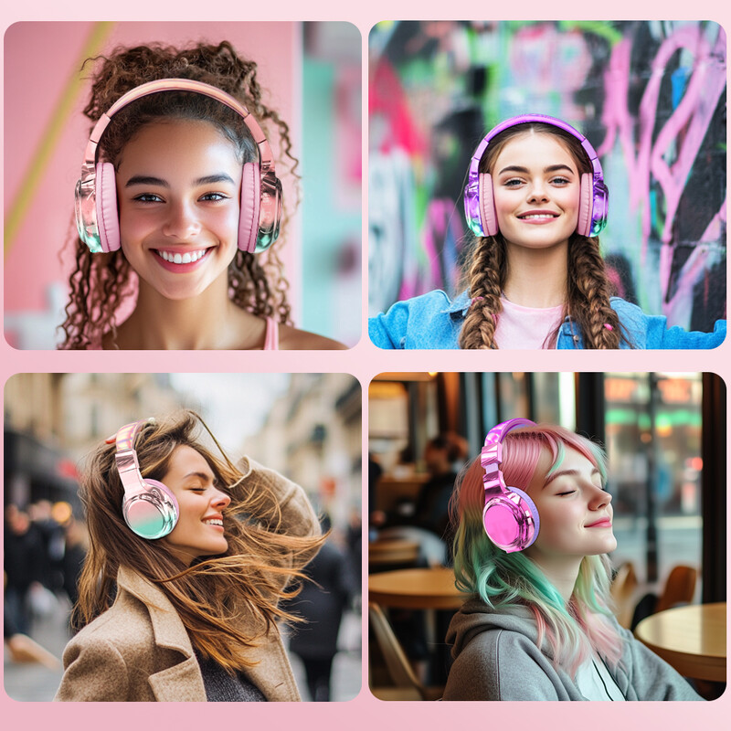 Sjajna gradijent roza Bluetooth5.3 slušalica za djevojčicu Bežična slušalica s mikrofonom preko uha Slušalica za djevojku Božićni dar