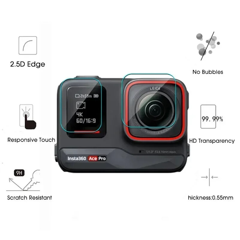 Īpaši caurspīdīgs ekrāna aizsargs priekš Insta360 ACE Pro pretskrāpējumiem aizsargplēve priekš Insta360 ACE kameras objektīva plēves rūdīta stikla