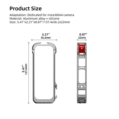 Aluminijski zaštitni okvir kamere za Insta360 X3 metalno kavezno kućište opreme s proširenim nosačem za hladno držanje i adapterom za tronožac