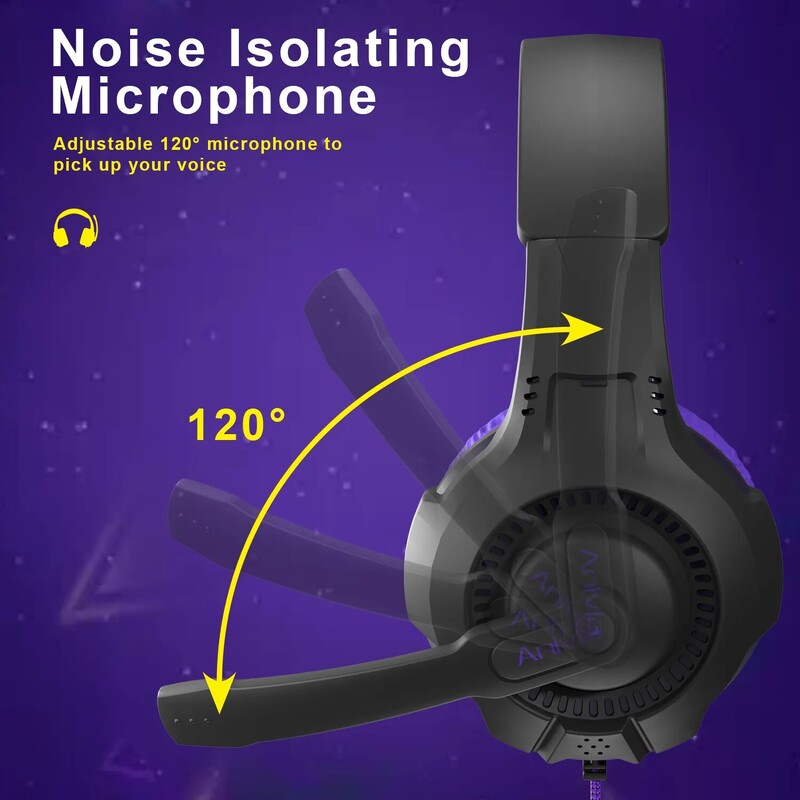 Žičane slušalice za igranje s mikrofonom, kontrola glasnoće, izolacija buke preko glave, glazbeni DJ za video igre za PC PS4 PS5 Xbox Anivia AH68