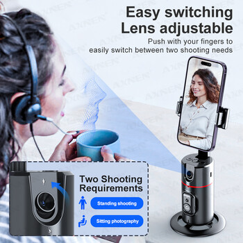 P02 360 Rotation Gimbal Stabilizer, follow-up Selfie Desktop Face Tracking Gimbal για Tiktok Smartphone Live, με τηλεχειριστήριο