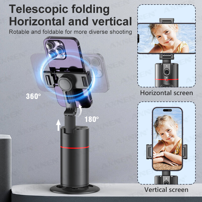 P02 360 въртящ се Gimbal стабилизатор, последващ Selfie Desktop Face Tracking Gimbal за Tiktok Smartphone Live, с дистанционен затвор