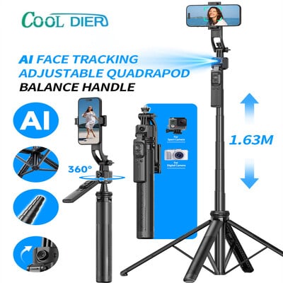 5 в 1 Selfie Stick Gimbal Stabilizer за смартфон с Bluetooth дистанционно управление Интелигентен AI Follow-Up Anti Shake Pan Tilt Tripod