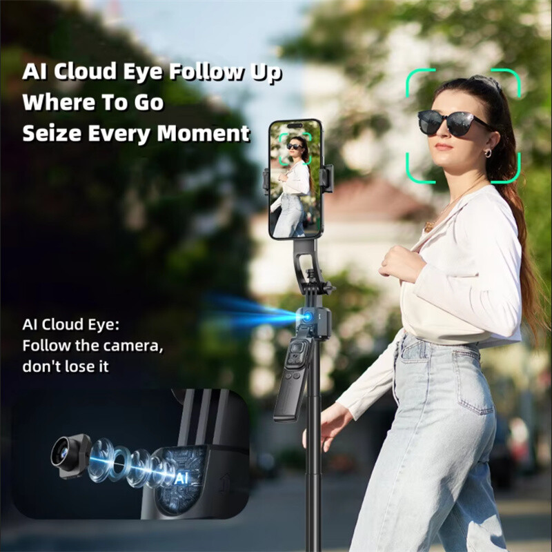 5 в 1 Selfie Stick Gimbal Stabilizer за смартфон с Bluetooth дистанционно управление Интелигентен AI Follow-Up Anti Shake Pan Tilt Tripod