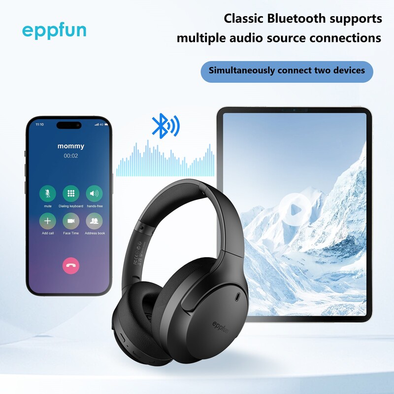 eppfun LE Audio Over Ear Bluetooth слушалки с микрофон， Aptx Lossless, LC3, Auracast слушалки за музикални игри