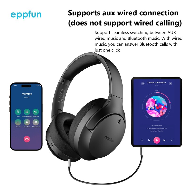 eppfun LE Audio Over Ear Bluetooth слушалки с микрофон， Aptx Lossless, LC3, Auracast слушалки за музикални игри