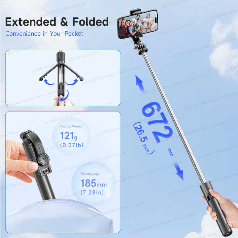 TOKQI Selfie štap Stativ Držač za telefon Stolni stalak Monopod koji se može produžiti s Bluetooth RC za mobilno emitiranje uživo Ručna fotografija