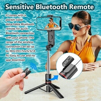 Πτυσσόμενο τρίποδο Selfie Stick με Full Light ασύρματο Bluetooth, βραχίονας 1110 mm, φορητό τρίποδο για κινητό τηλέφωνο Samsung iPhone