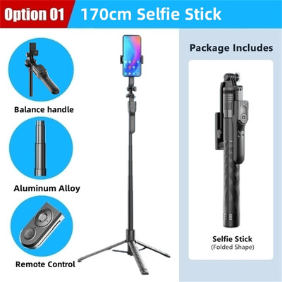 FANGTUOSI 1750mm Selfie Stick fără fir Trepied Stand Monopied pliabil cu lumină LED pentru telefoane inteligente Echilibrul de fotografiere în direct