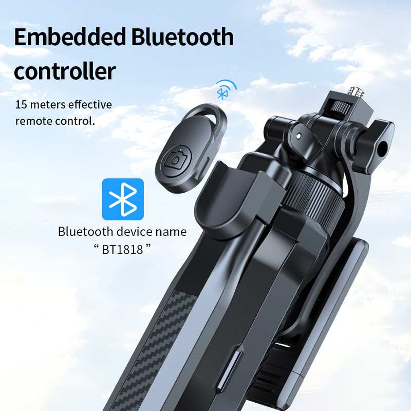 „Pixel“ 170 cm belaidis „selfie Stick“ trikojo sulankstomas stovas, skirtas „iPhone“ su „Bluetooth“ nuotolinio valdymo pulteliu, nešiojamu galvos stabilizatoriumi