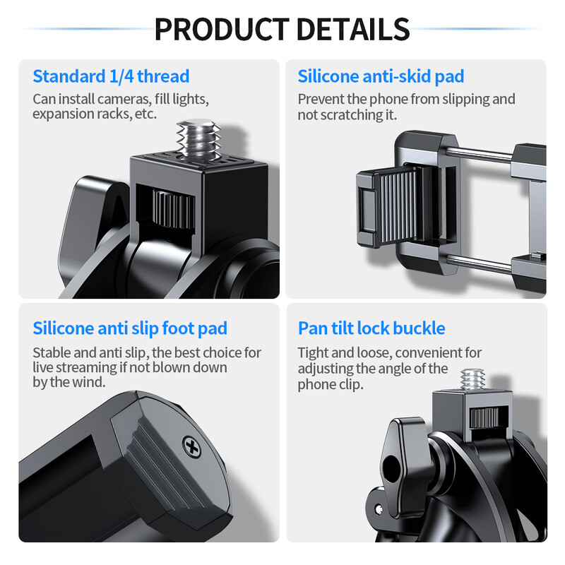 „Pixel“ 170 cm belaidis „selfie Stick“ trikojo sulankstomas stovas, skirtas „iPhone“ su „Bluetooth“ nuotolinio valdymo pulteliu, nešiojamu galvos stabilizatoriumi