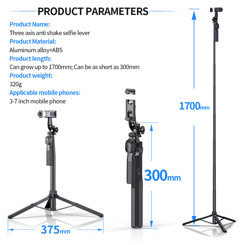 „Pixel“ 170 cm belaidis „selfie Stick“ trikojo sulankstomas stovas, skirtas „iPhone“ su „Bluetooth“ nuotolinio valdymo pulteliu, nešiojamu galvos stabilizatoriumi