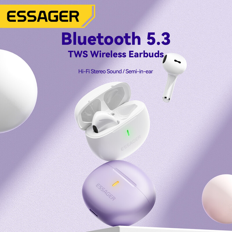 Essager 5.3 Bluetooth ασύρματα ακουστικά TWS Earbuds Semi-in-ear Stereo Sports Mini ακουστικά με μικρόφωνο για όλα τα τηλέφωνα