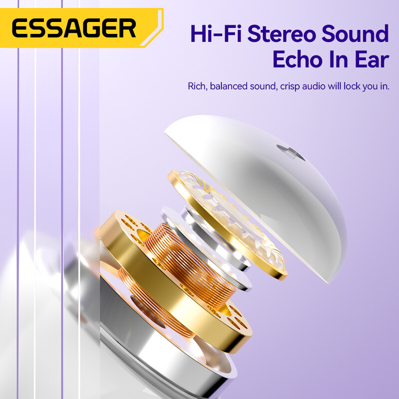 Essager 5.3 Bluetooth ασύρματα ακουστικά TWS Earbuds Semi-in-ear Stereo Sports Mini ακουστικά με μικρόφωνο για όλα τα τηλέφωνα