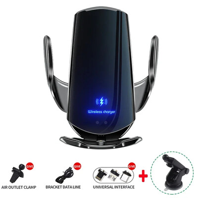 VIKEFON 15W Автомобилно магнитно безжично зарядно устройство Автоматичен държач за телефон за кола за iPhone Samsung Инфрачервено индукционно бързо зареждане