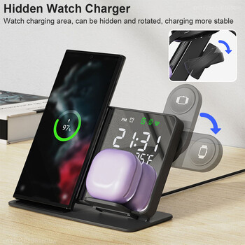 3 σε 1 ασύρματος φορτιστής για Samsung Galaxy Watch 6 5 Pro Fast Charging Station for Galaxy S24 S23 S22 Alarm Clock Chargers Stand