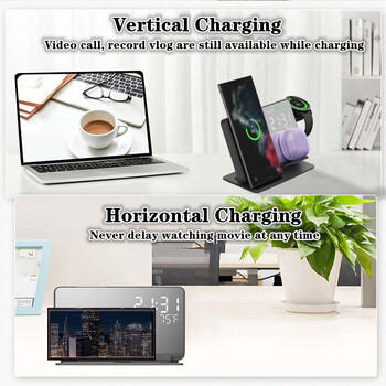 3 σε 1 ασύρματος φορτιστής για Samsung Galaxy Watch 6 5 Pro Fast Charging Station for Galaxy S24 S23 S22 Alarm Clock Chargers Stand