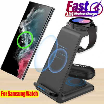 3 az 1-ben vezeték nélküli töltőállvány Samsung Galaxy S23 S22 S21 Watch 6 Pro/5/4/3 Active 1 2 Buds 2 Pro Plus gyorstöltő állomáshoz