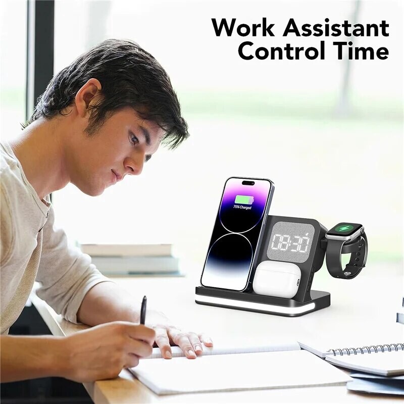 Стойка за безжично зарядно за iPhone 15 14 Samsung S23 S22 Ultra Fold Z Flip Galaxy Watch Active Buds Държач за станция за бързо зареждане