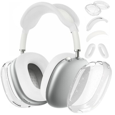 4 в 1 прозрачен блясък защитно покритие за слушалки Пълна защита Удароустойчиви подложки за уши Издръжлив TPU за AirPods Max