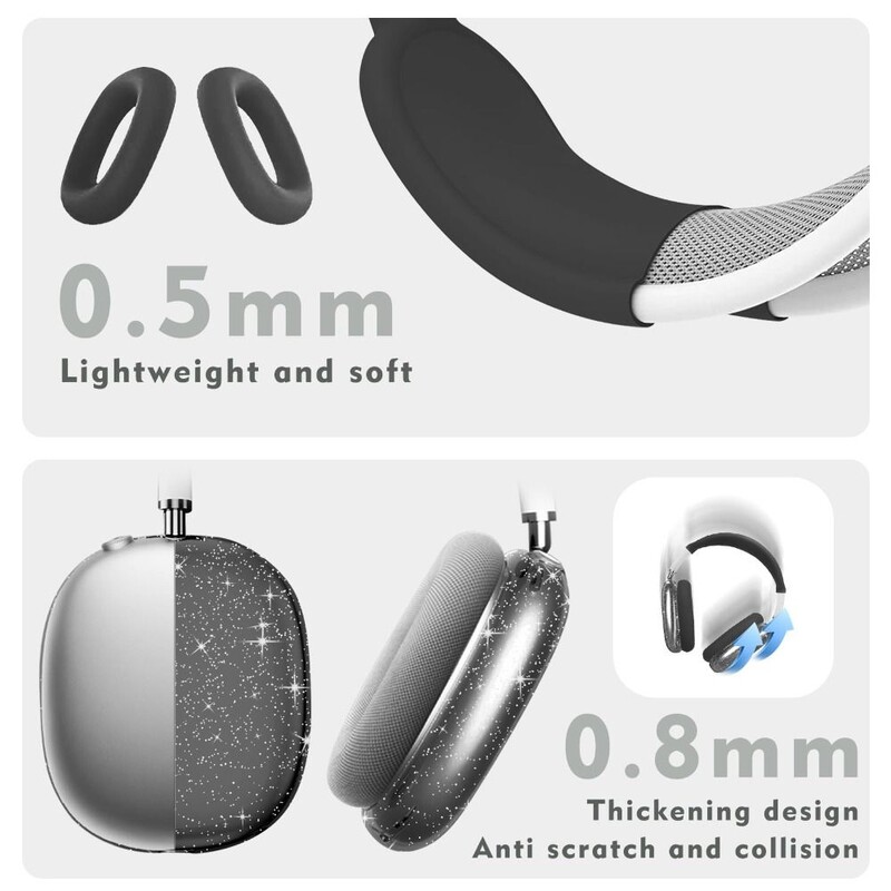 4 в 1 прозрачен блясък защитно покритие за слушалки Пълна защита Удароустойчиви подложки за уши Издръжлив TPU за AirPods Max
