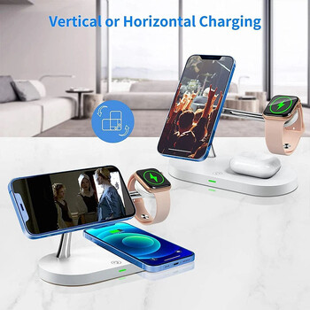 3 σε 1 Wireless Charger Stand Magnetic for iPhone 12 13 14 15 Fast Charging Station for Apple Watch 9 8 7 6 5 Airpods 2 3 Pro