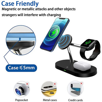 3 σε 1 Wireless Charger Stand Magnetic for iPhone 12 13 14 15 Fast Charging Station for Apple Watch 9 8 7 6 5 Airpods 2 3 Pro