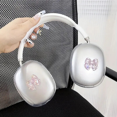 Y2K Korea 3D Aranyos színes Bowknot védőburkolat Airpods Max fülhallgató tok átlátszó szilikon Apple Airpods Max fejhallgatóhoz