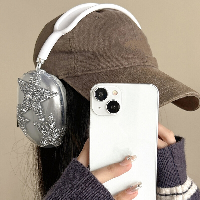 Нов луксозен сладък защитен капак с диамантена звезда за Airpods Max Мек силиконов калъф за слушалки Прозрачен за слушалки Apple Airpods Max