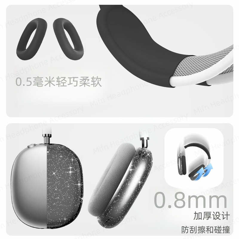 2024 Za AirPod Max Poklopac za slušalice 3D prozirni zaštitnik Torbica otporna na padove i prašinu za AirPods Max Glitter Aesthetics