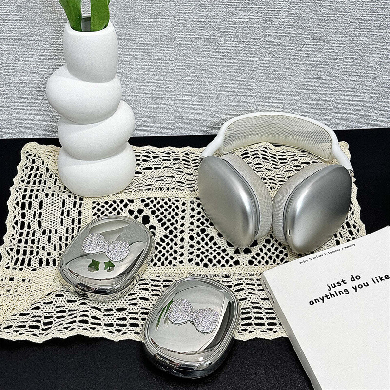 Luksuzna 3D bljeskalica dijamantna mašna galvanizirana za Airpods Max Slušalice Slušalice Kawaii srebrni dodaci Zaštitna maska