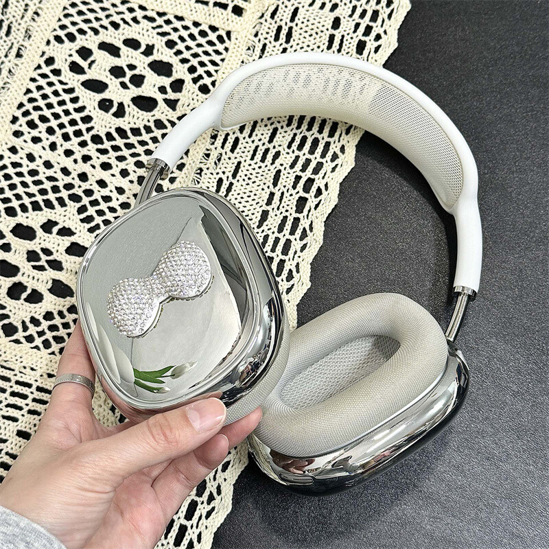 Luksuzna 3D bljeskalica dijamantna mašna galvanizirana za Airpods Max Slušalice Slušalice Kawaii srebrni dodaci Zaštitna maska