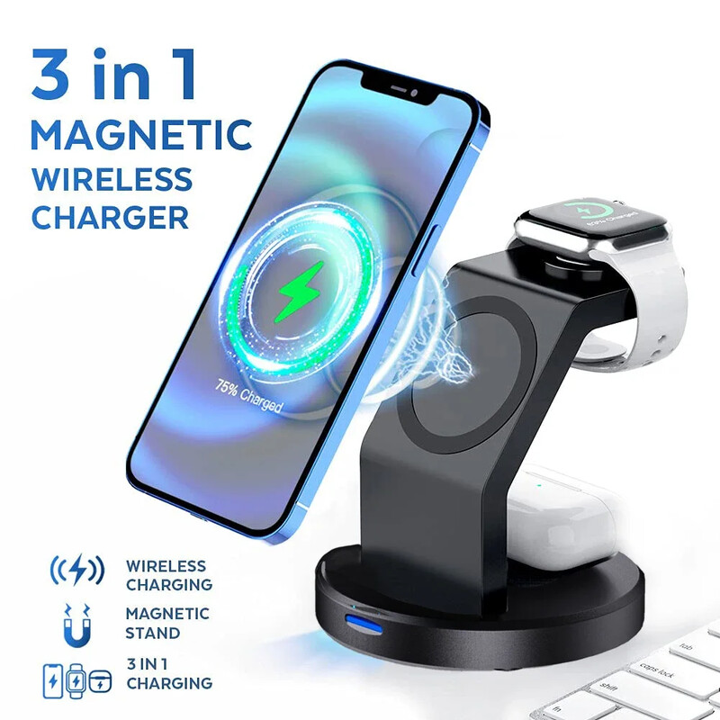 3 u 1 magnetni stalak za bežični punjač za iPhone 15 14 13 12 Pro Max iWatch AirPods Station Dock MagSafe Stanica za brzo punjenje