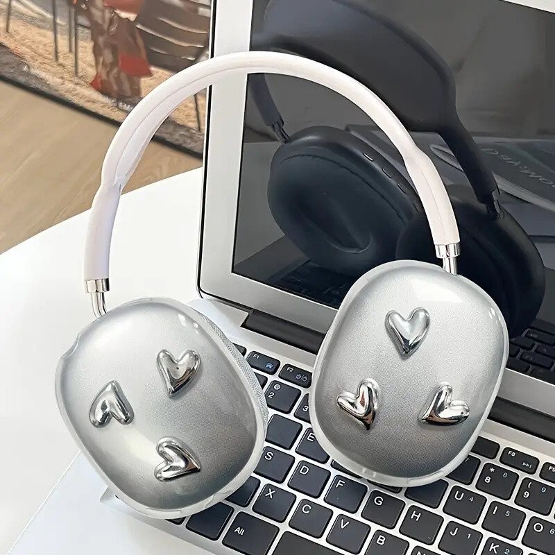 Комплект за защита на слушалки, подходящ за AirPods Max Защитен калъф Защитно покритие против надраскване Creative 3D Silver Love Heart