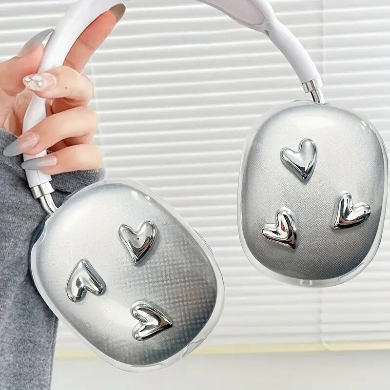 Комплект за защита на слушалки, подходящ за AirPods Max Защитен калъф Защитно покритие против надраскване Creative 3D Silver Love Heart
