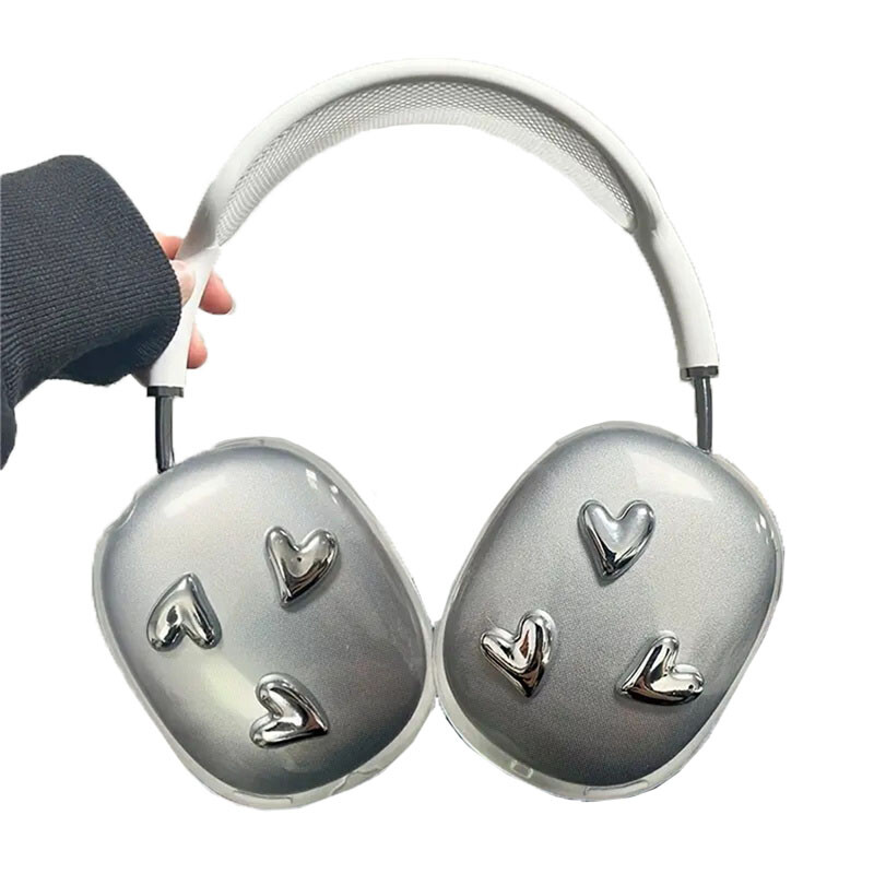 Комплект за защита на слушалки, подходящ за AirPods Max Защитен калъф Защитно покритие против надраскване Creative 3D Silver Love Heart
