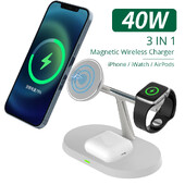 40W 3 u 1 magnetni stalak za bežični punjač za Macsafe iPhone 15 14 13 12 Pro Max Apple Watch 1-9 AirPods stanica za brzo punjenje