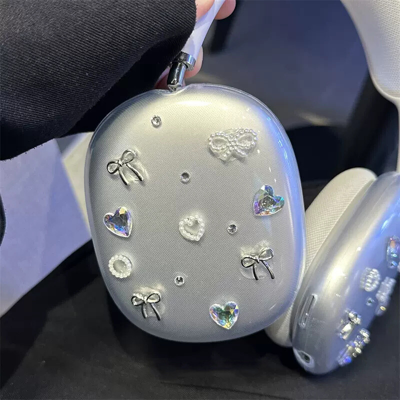 Korea luksuslik armas 3D vibu teemantkaitseümbris Apple Airpods Max kõrvaklappide jaoks läbipaistev pehme silikoonkõrvaklapp Airpods Max jaoks