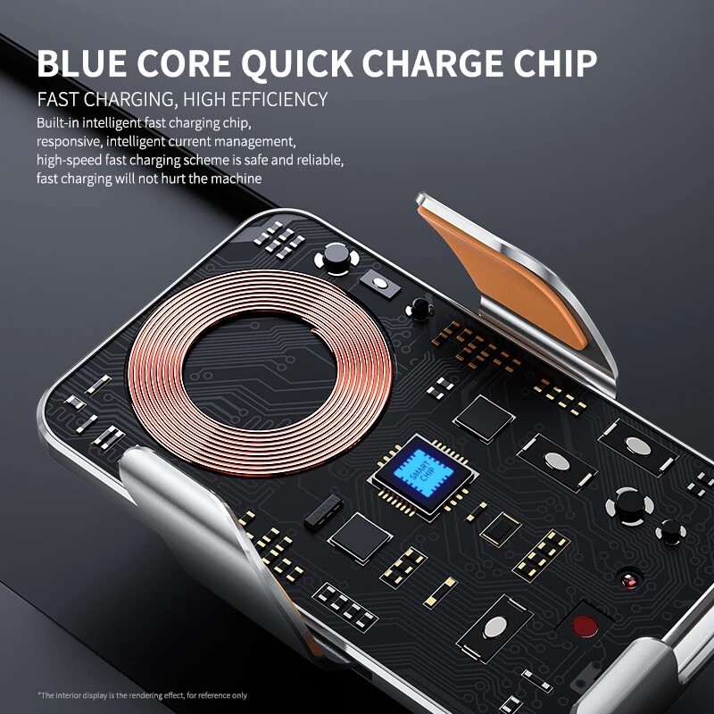 Безжично зарядно за кола Магнитна стойка за автомобилен държач за телефон за iPhone 15 14 13 12 X XR Samsung Инфрачервена стойка за бързо зареждане на кола