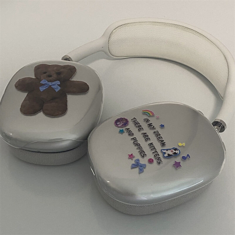 Нови сладки букви, плюшено мече, защитно покритие, слушалка, калъф за слушалки, прозрачен мек силикон за Apple Airpods Max Защита на слушалките