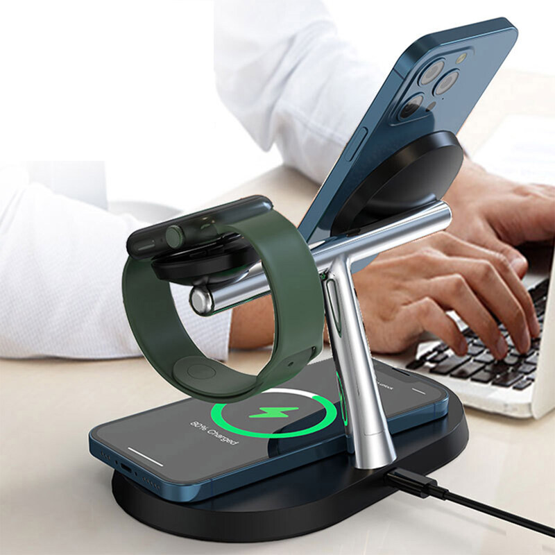 40W 3u1 bežični punjač, magnetni stalak za iPhone 12 13 14 15 Stanica za brzo punjenje za Apple Watch 9 8 7 6 5 Airpods 2 3 Pro