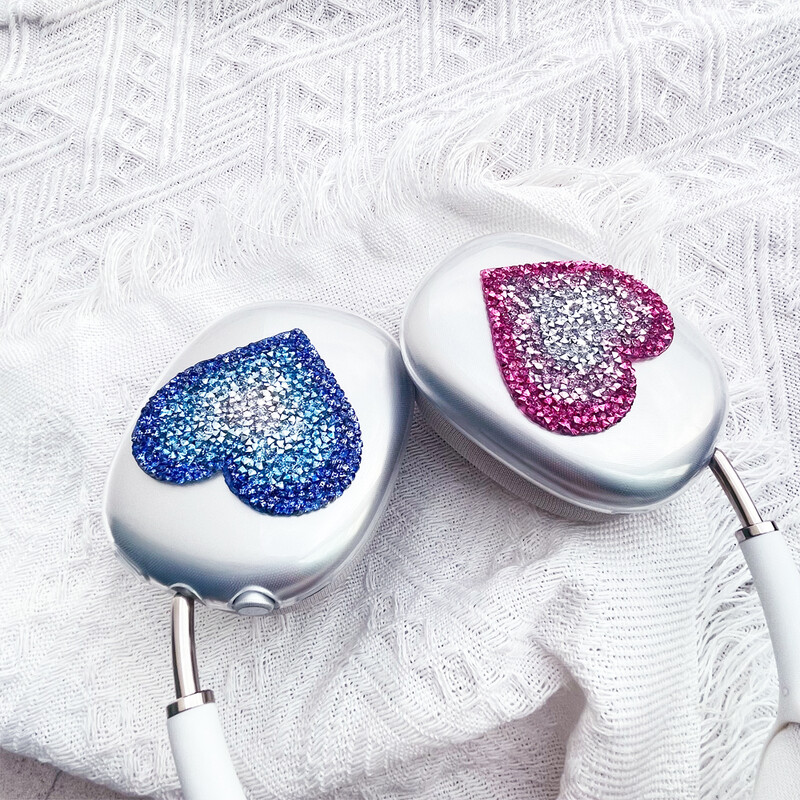 Glitter Heart Prozirna torbica za slušalice za Apple Airpods Max Zaštitne silikonske torbice za slušalice za Airpods Max lijevi i desni poklopac