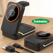 Магнитно безжично зарядно за iPhone 16 15 14 13 12 Pro Max/Mini/Plus/ iWatch/Airpods Сгъваема безжична станция за зареждане 3 В 1