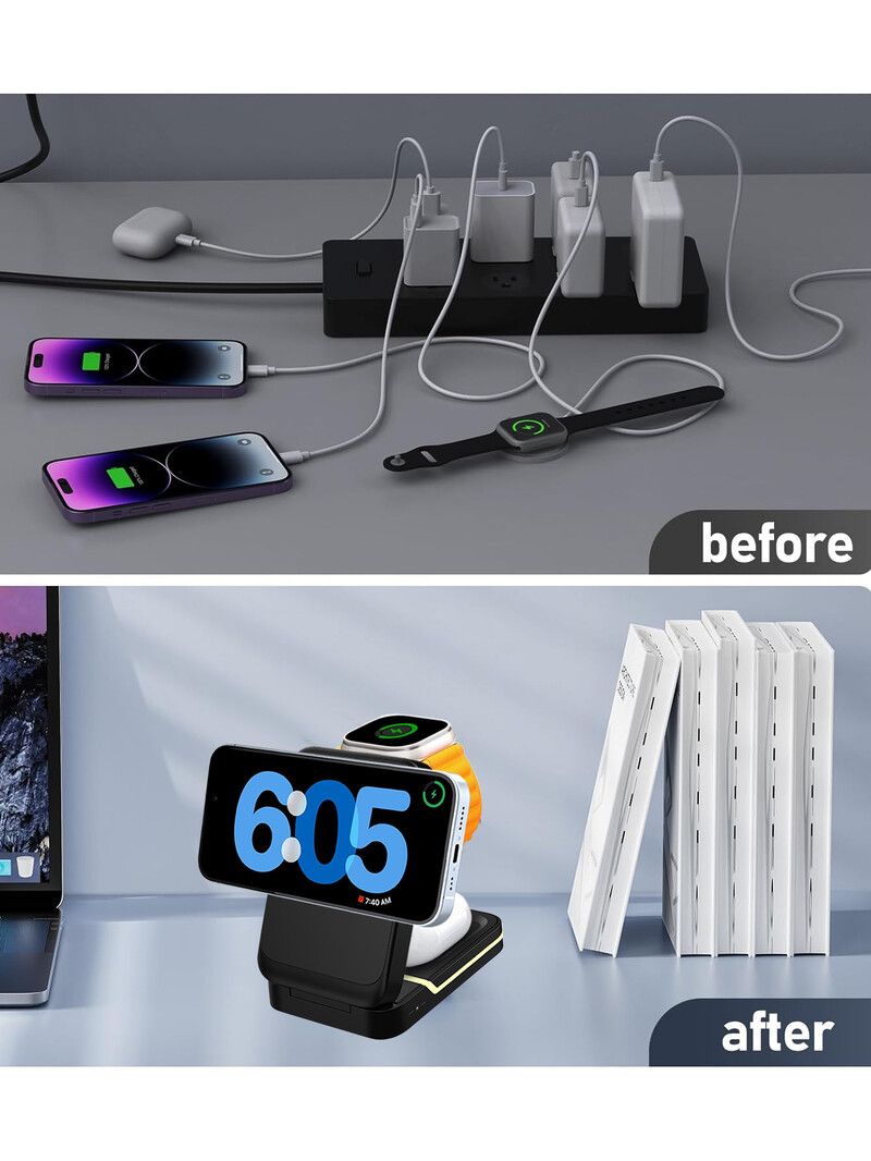 Магнитно безжично зарядно за iPhone 16 15 14 13 12 Pro Max/Mini/Plus/ iWatch/Airpods Сгъваема безжична станция за зареждане 3 В 1