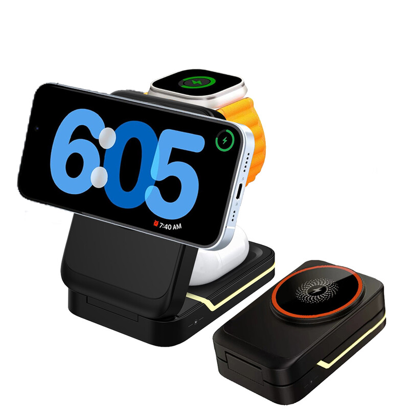 Магнитно безжично зарядно за iPhone 16 15 14 13 12 Pro Max/Mini/Plus/ iWatch/Airpods Сгъваема безжична станция за зареждане 3 В 1