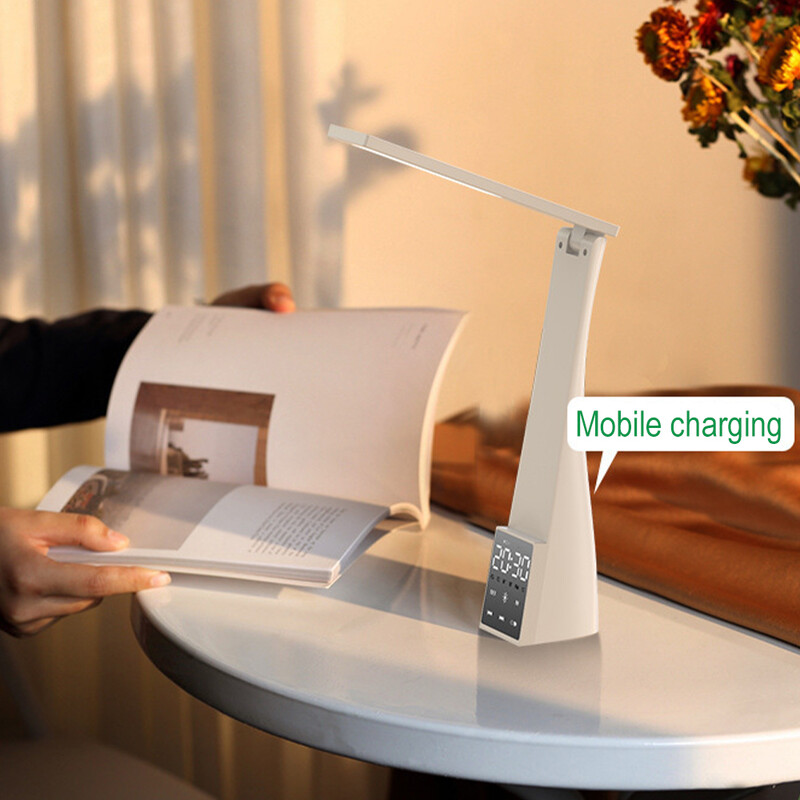 LED stalinė lempa su „Bluetooth“ garsiakalbiu Temperatūros laikrodis pritemdomas stalinis žibintas skaitymo lempa USB akių apsaugos skaitymo stalo lempos