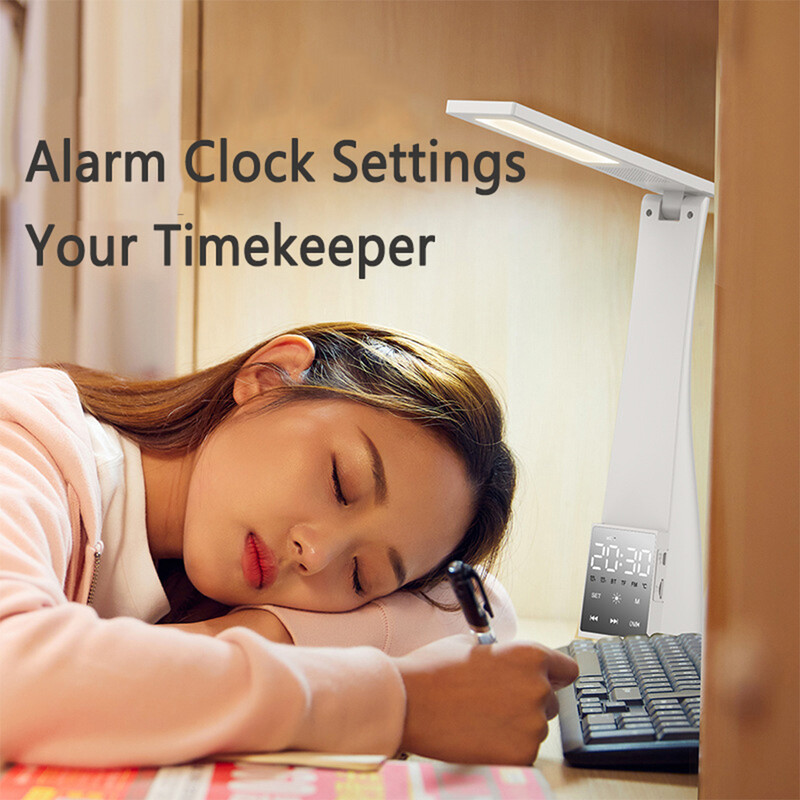 LED stalinė lempa su „Bluetooth“ garsiakalbiu Temperatūros laikrodis pritemdomas stalinis žibintas skaitymo lempa USB akių apsaugos skaitymo stalo lempos