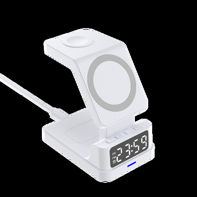 Suport magnetic 4 în 1 pentru telefon, încărcător fără fir de 200 W pentru iPhone 12 13 14 iWatch 3 4 5 6 8 SE Airpods Pro cu încărcare cu ceas cu alarmă